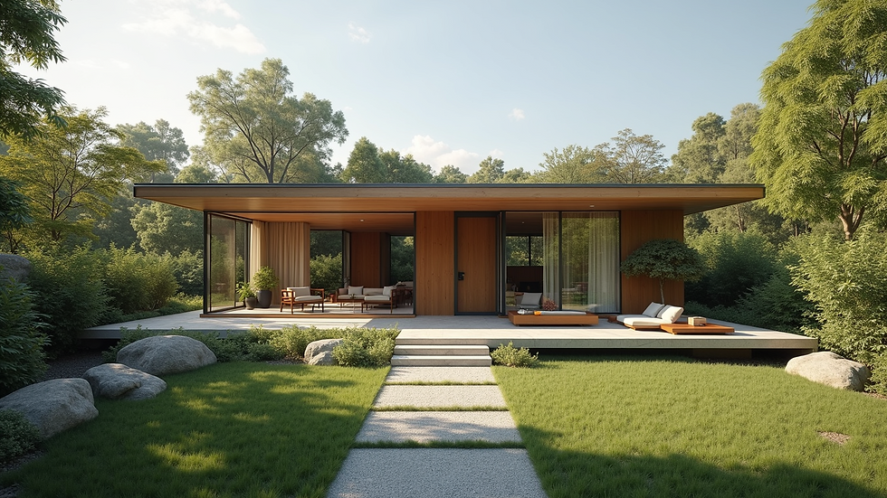 Wide angle view of a beautifully designed eco-friendly home