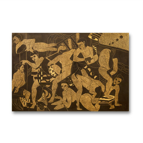 Abstract indian art. Indian people. Society. Everyday life scenes. Everyday struggles.