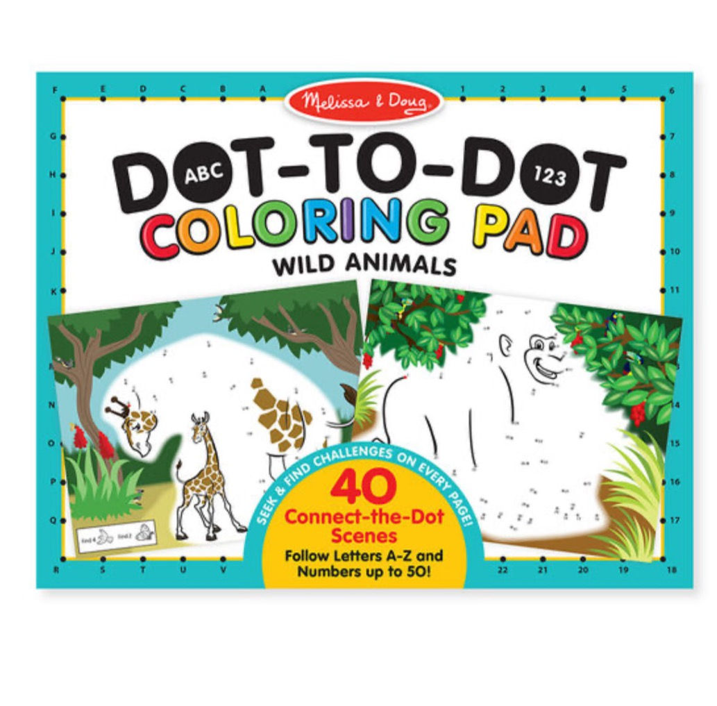ABC 123 Dot-to-Dot Coloring Pad - Wild Animals