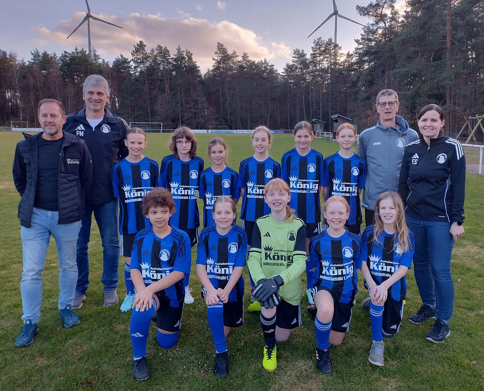 Unsere D-Mädels in den neuen Trikots. Ganz links im Bild: Sponsor Markus König.