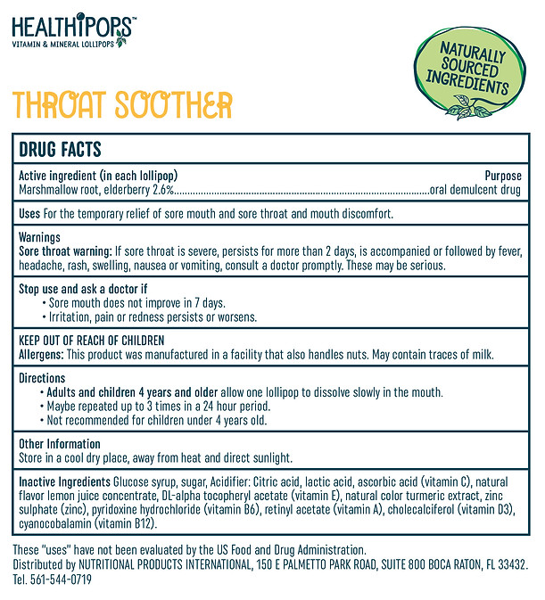 Healthipops Throat Soother drug facts