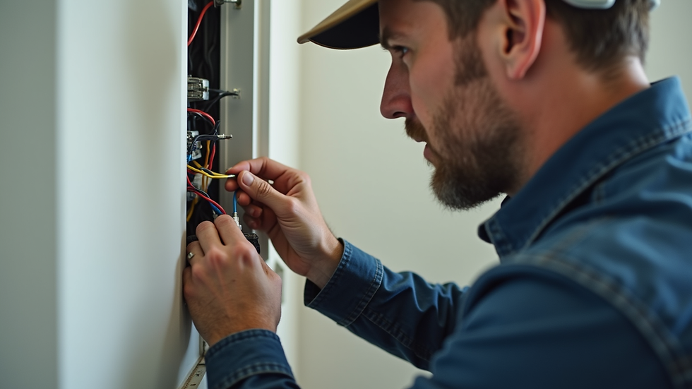 Close-up view of a home inspector checking electrical wiring inside a wall