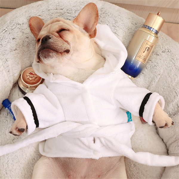 Thumbnail: Hooded Pajamas Dog Bathrobe - White Dog Clothing