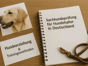Sachkundeprüfung für Hundehalter in Deutschland – Unterlagen zu Hundeerziehung, Training und Hundeverhalten neben Foto eines Hundes