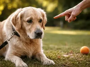 Verunsicherter Hund liegt im Gras, während ein erhobener Zeigefinger auf ihn gerichtet ist und die angespannte Situation sichtbar macht