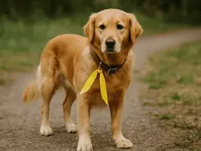 Hund mit gelber Schleife