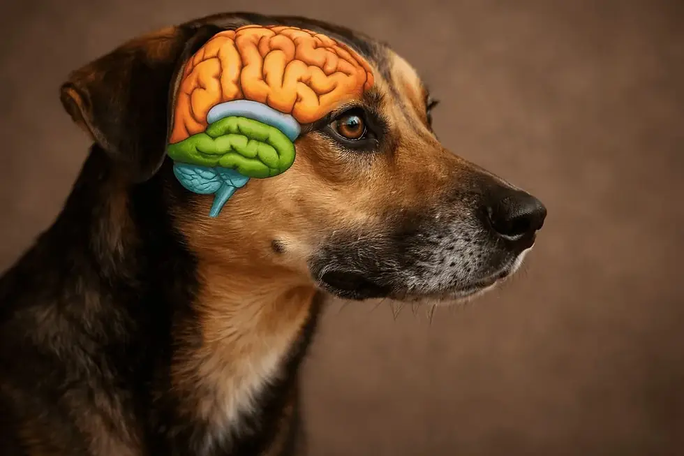 Schematische Darstellung neurobiologischer Strukturen beim Hund – visuelle Illustration des Gehirns im Zusammenhang mit Verhalten, Emotion und Lernprozessen