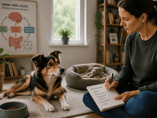 Hund wird im Alltag beobachtet, um mögliche Zusammenhänge zwischen Verdauung, Gesundheit und Verhalten im Rahmen der Darm-Hirn-Achse einzuschätzen.