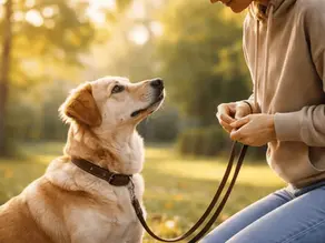 Emotionsbasiertes Hundetraining – Hund schaut aufmerksam und ruhig zu seinem Menschen während einer entspannten Trainingseinheit im Freien mit positiver Verstärkung