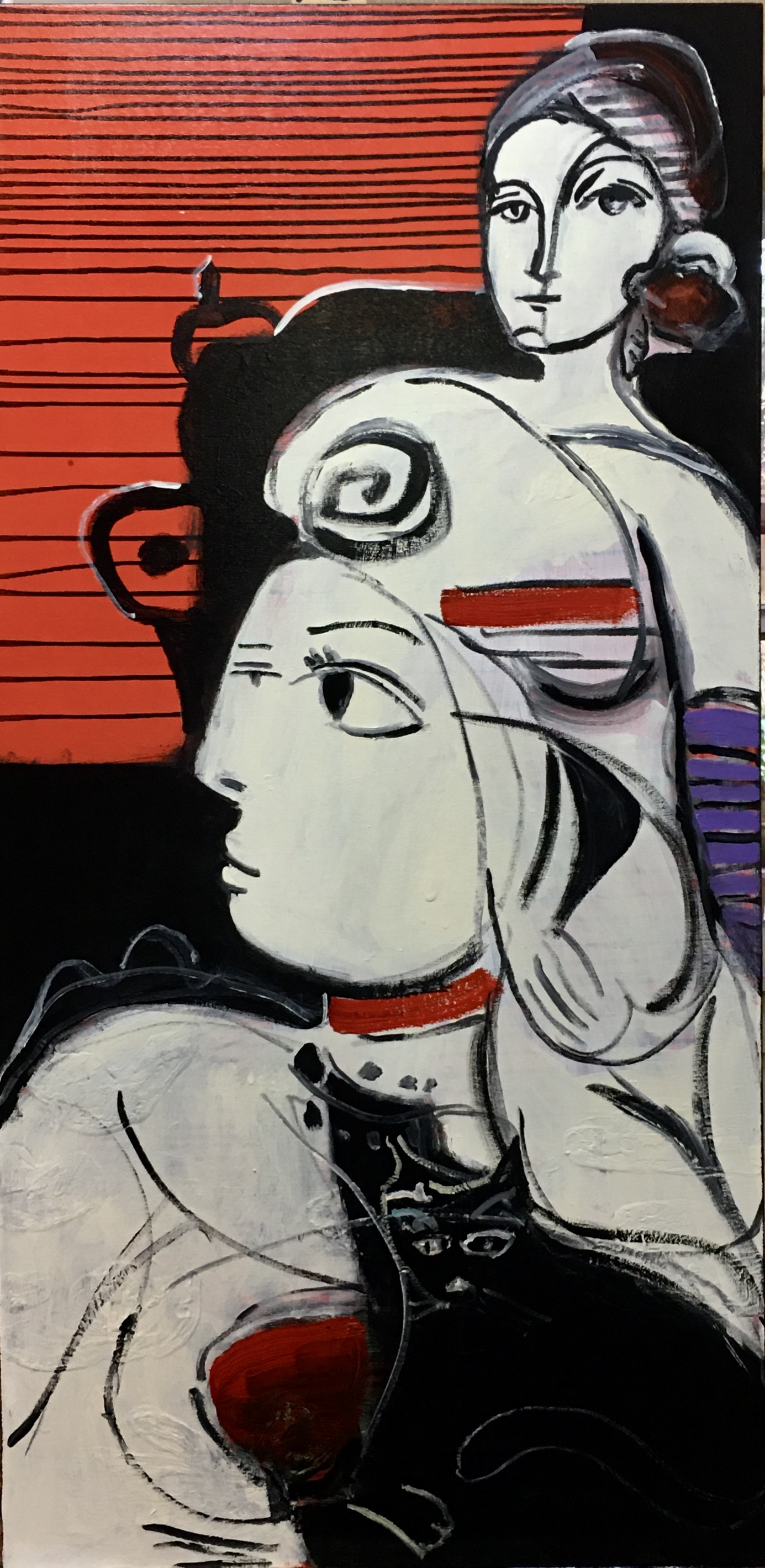 TWO WOMEN AND A CAT 24 x 48 i.