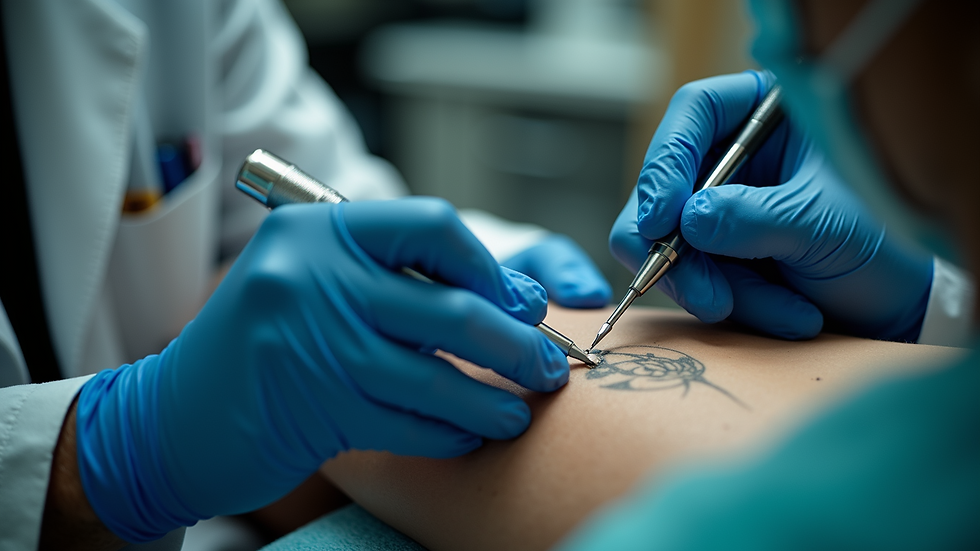 Close-up view of a clean tattoo studio with sterile equipment