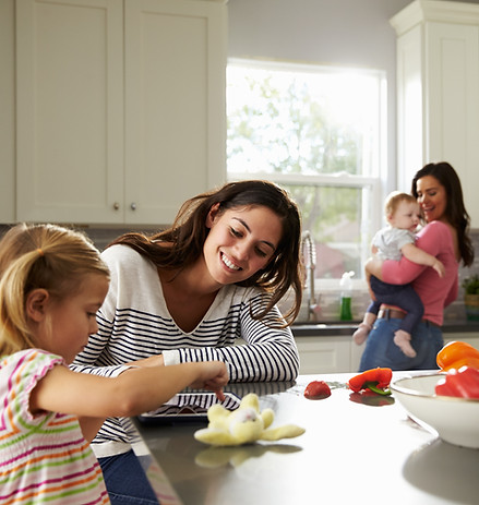 Mothers and children in kitchen
