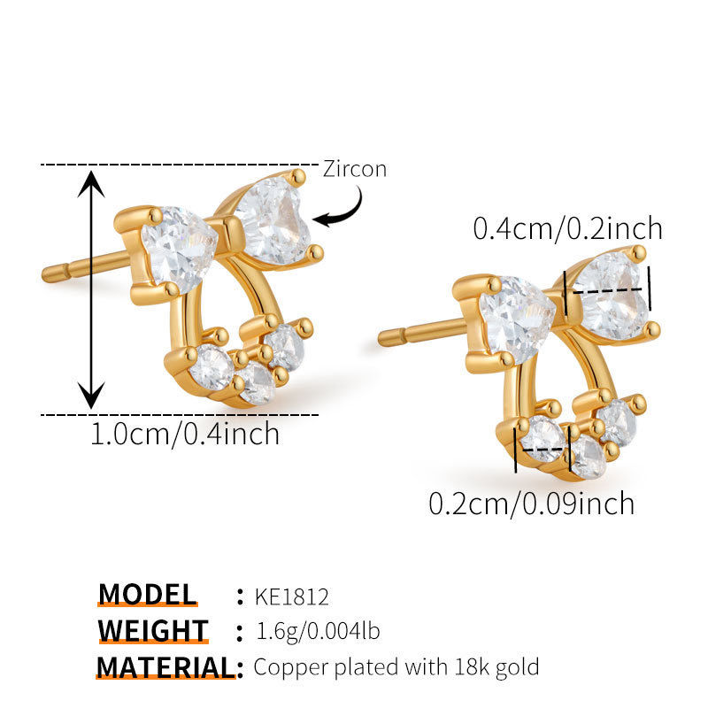 Thumbnail: Close up curved cubic zirconia stud earrings