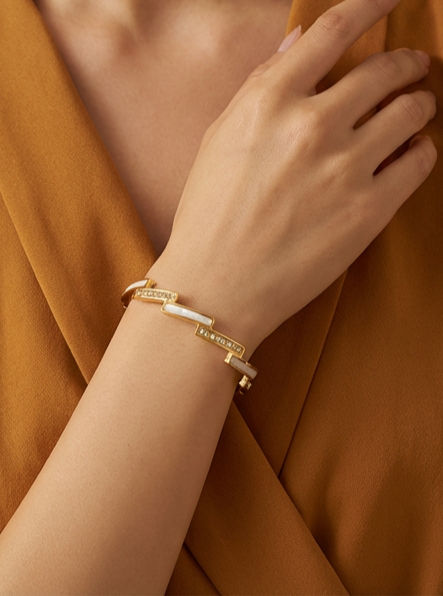 Thumbnail: Geometric Crystal Hinged Bangle Bracelet