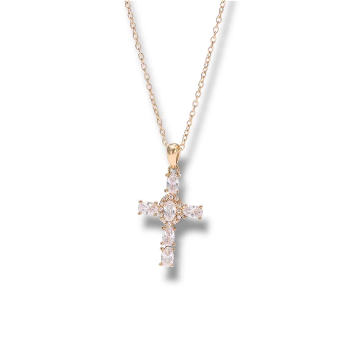 Oval-Cut Crystal Cross Necklace