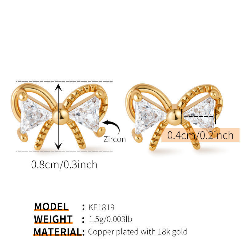 縮圖：Close up bow shaped zircon stud earrings