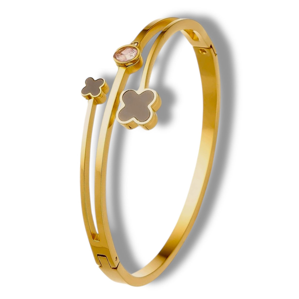 Clover Motif Gold Bangle with Gemstone Accent
