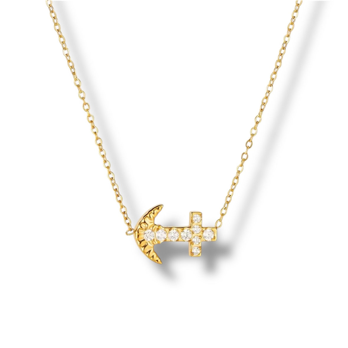Moon & Cross Gold Pendant Necklace