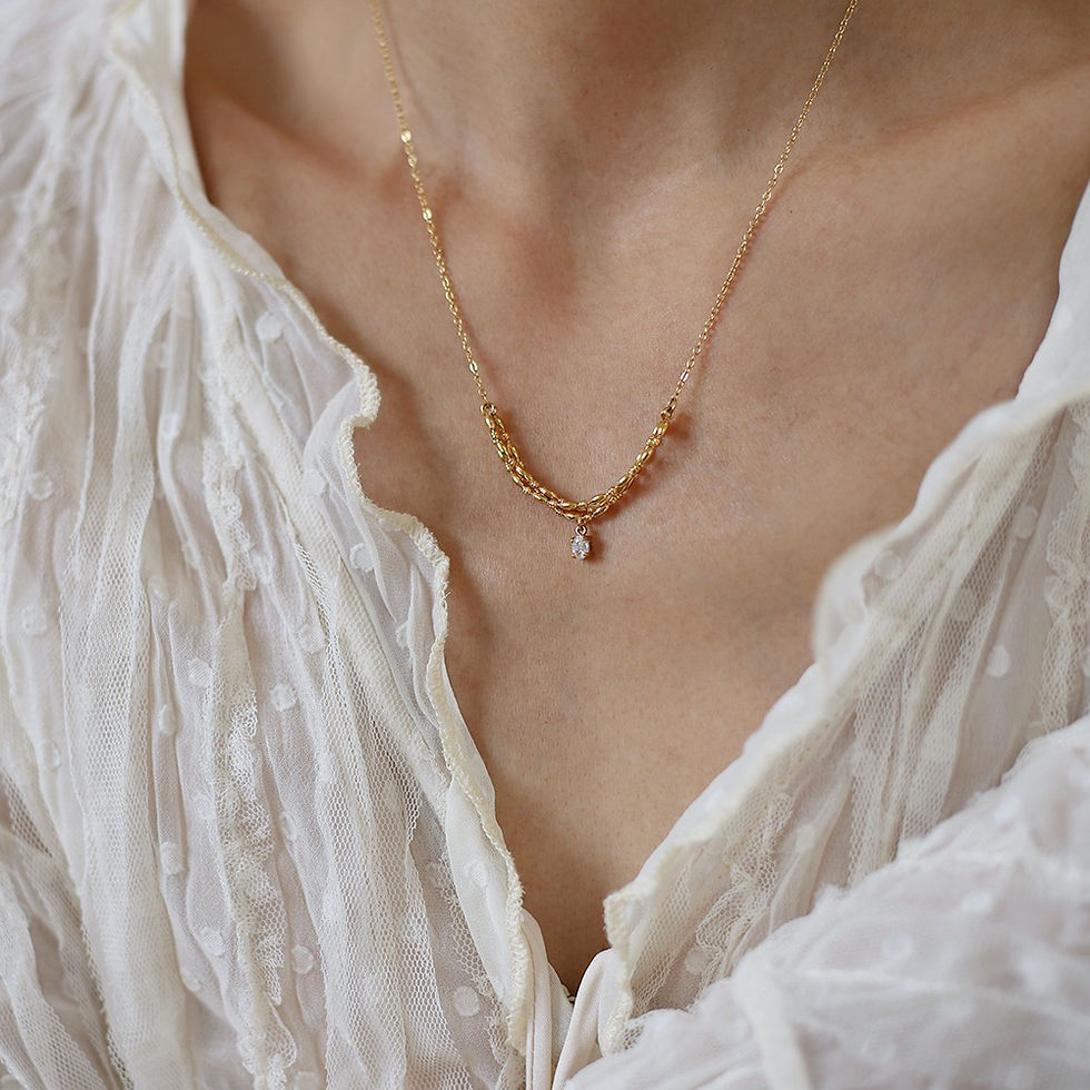 Miniatura: Model wearing teardrop zircon necklace close up