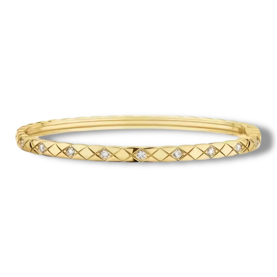 Quilted Pattern Gold Bangle with CZ Accents