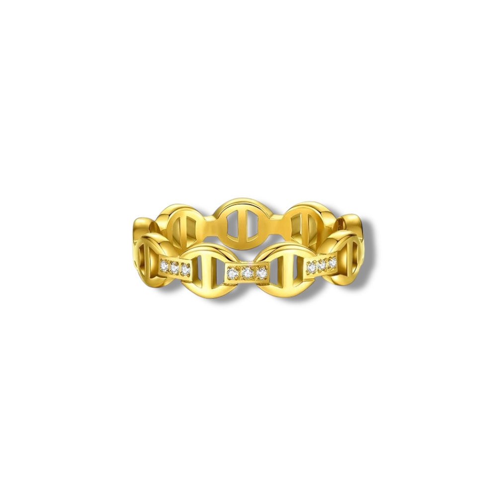 Geometric Gold Eternity Band with CZ Accents