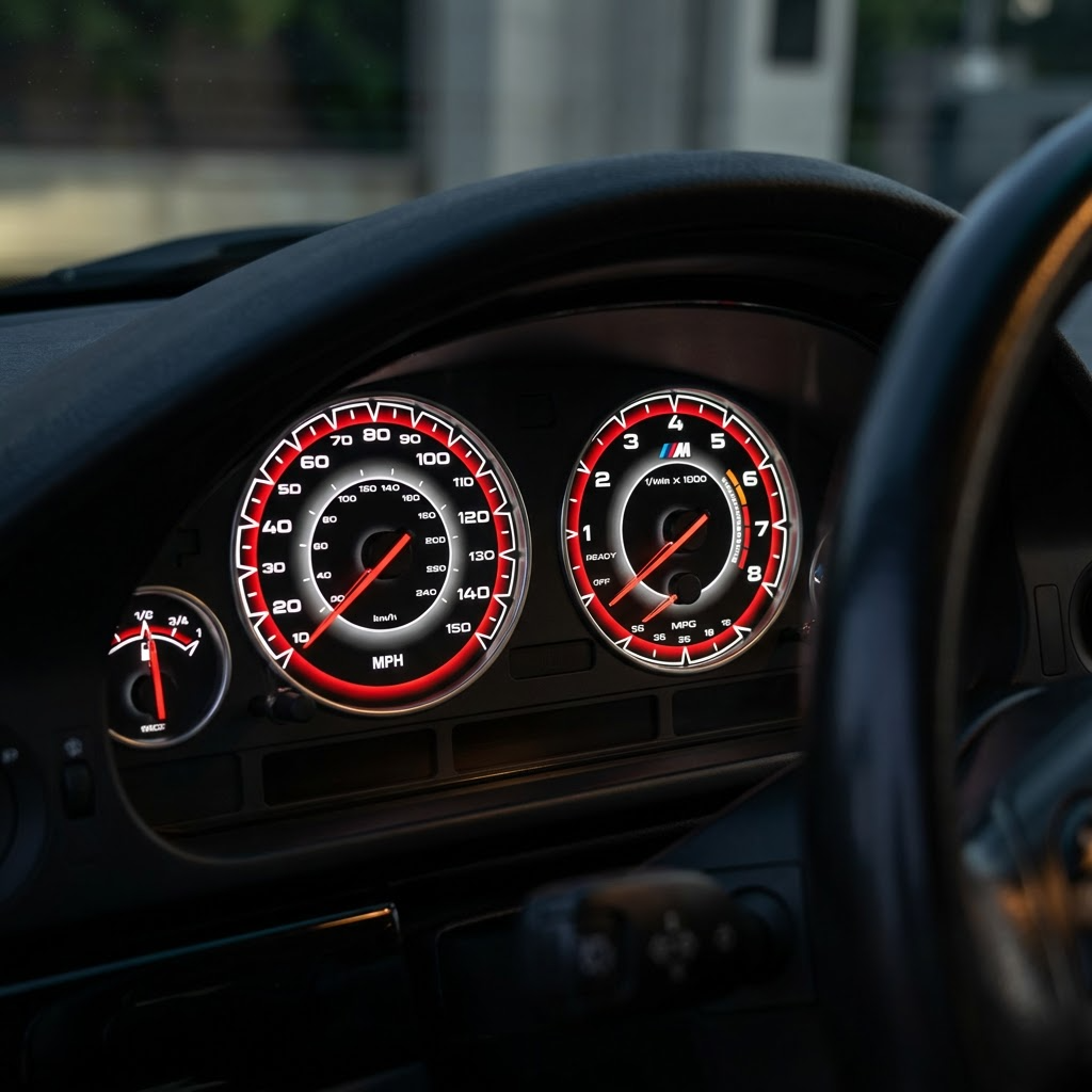 BMW E39 150mph 8k red circle