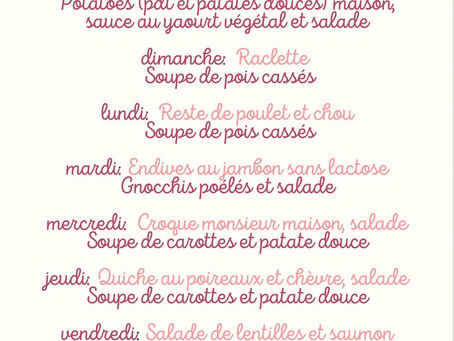 Menu de la semaine 47, liste de courses et programme de batchcooking