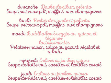Mon menu de la semaine, ma liste de courses et mon programme de batchcooking ss gluten, ss lactose