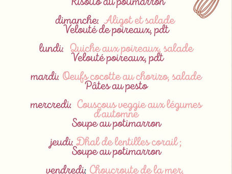 Menu de la semaine 44, liste de courses et batchcooking