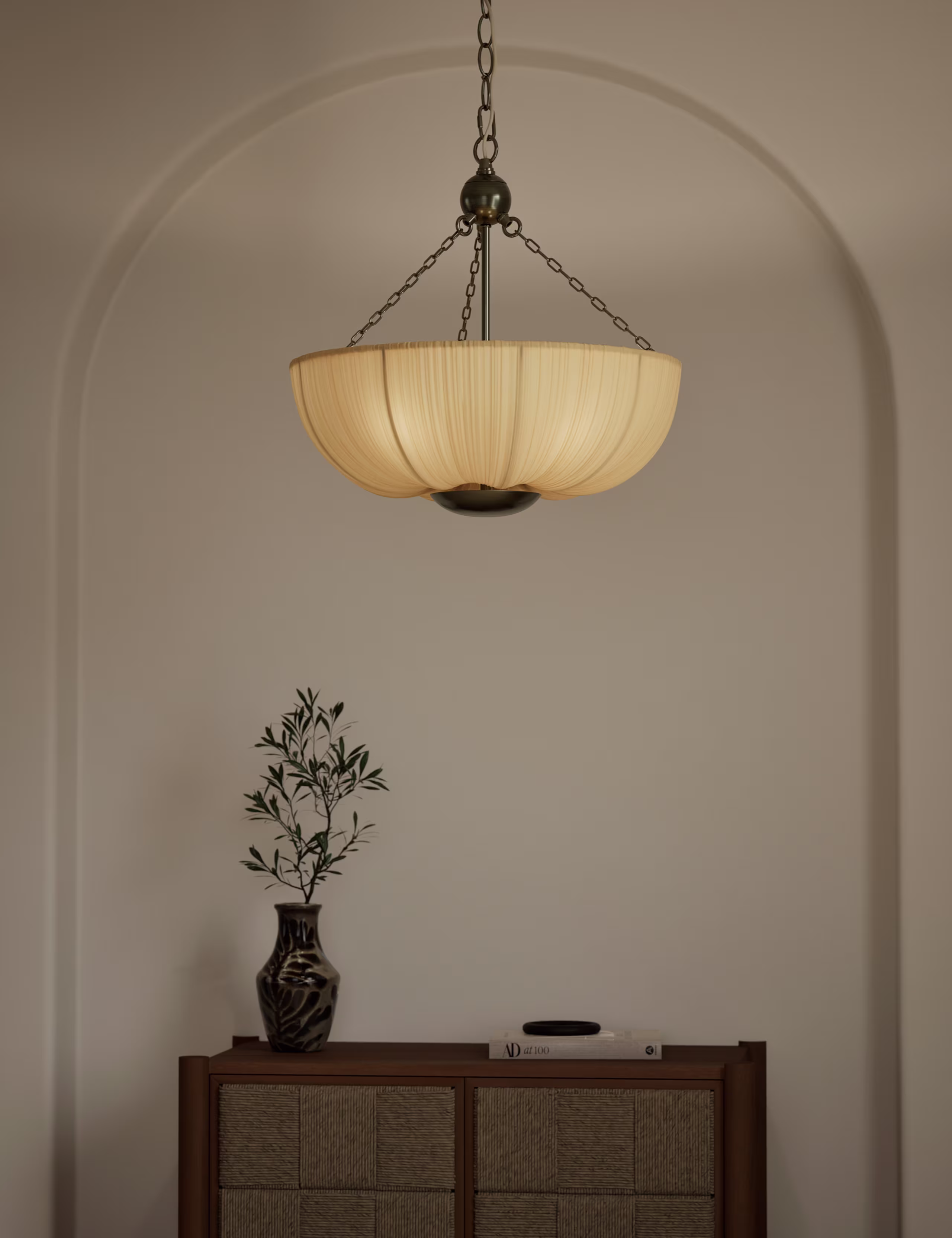 Pleated Fabric Uplighter Pendant Light
