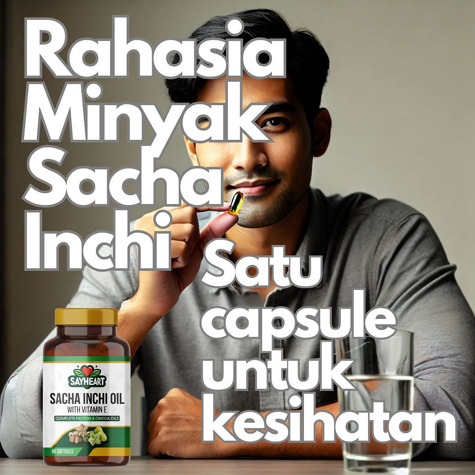 Seorang lelaki melayu sedang makan satu kapsul softgel minyak sacha inchi di singapore.