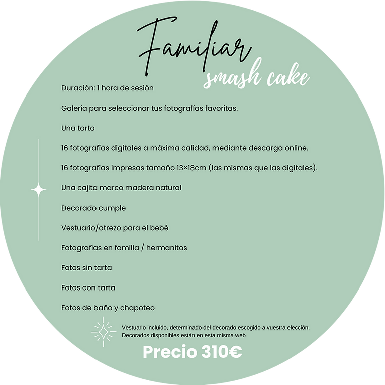 Familiar, Smash cake, precio 310€, sesión de fotos, fotos, decorado, vestuario, fotos con baño.