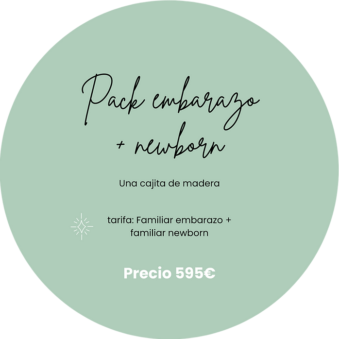 Pack embarazo+newborn image with text: Pack embarazo + newborn, Precio 595€.