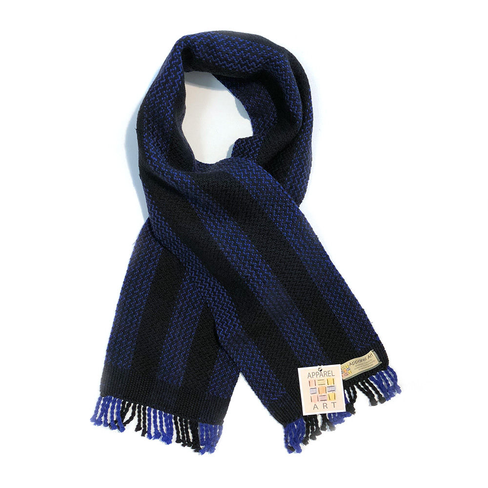 Black, and Royal Blue Cotton and Wool Handwoven 8" x 54" buffalo check scarf