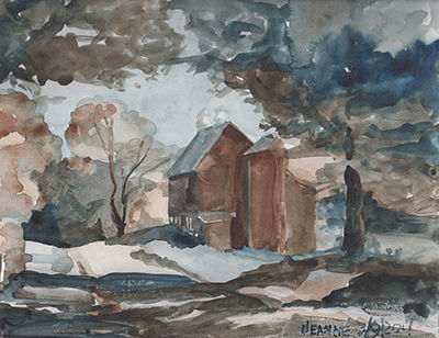 Red Barn Painting in Siena and Paynes Gray Watercolor