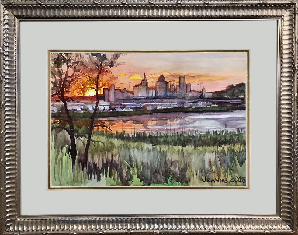 Thumbnail: Battle Creek Indian Park Ponds in Summer - Framed Studio Watercolor
