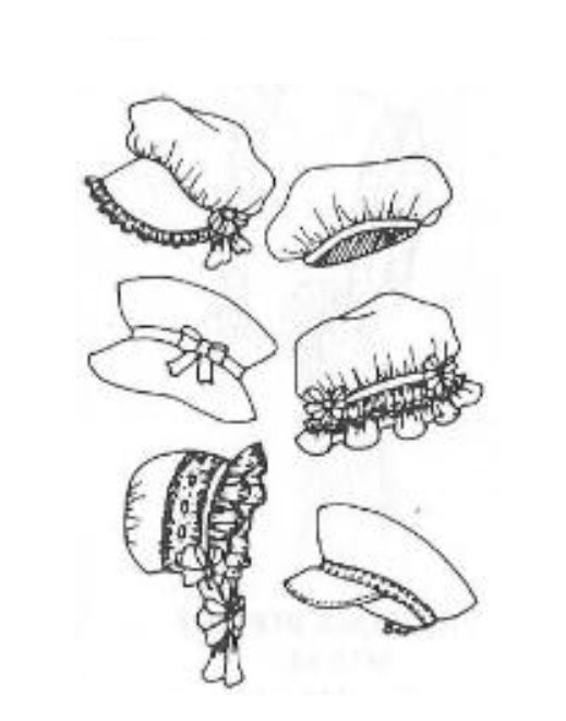 DOLL PATTERNS: BHD128, Bonnets and Hats 5", 6", 7"