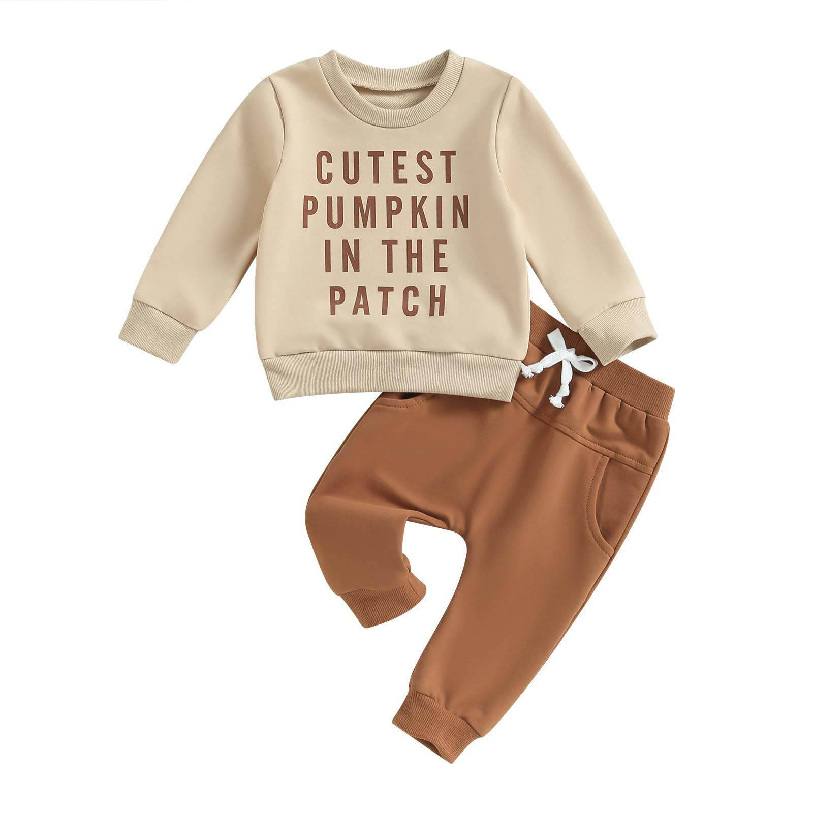 Engofs Toddler Baby Boy Halloween Outfit Pumpkin Crewneck Sweatshirt Pants Set F