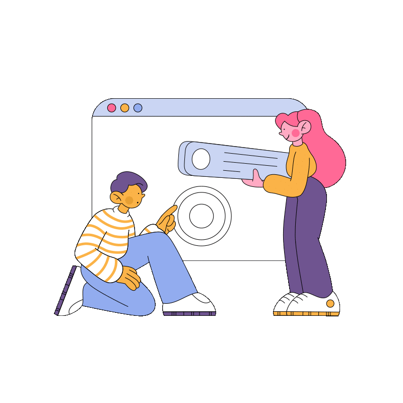 Two people designing a website