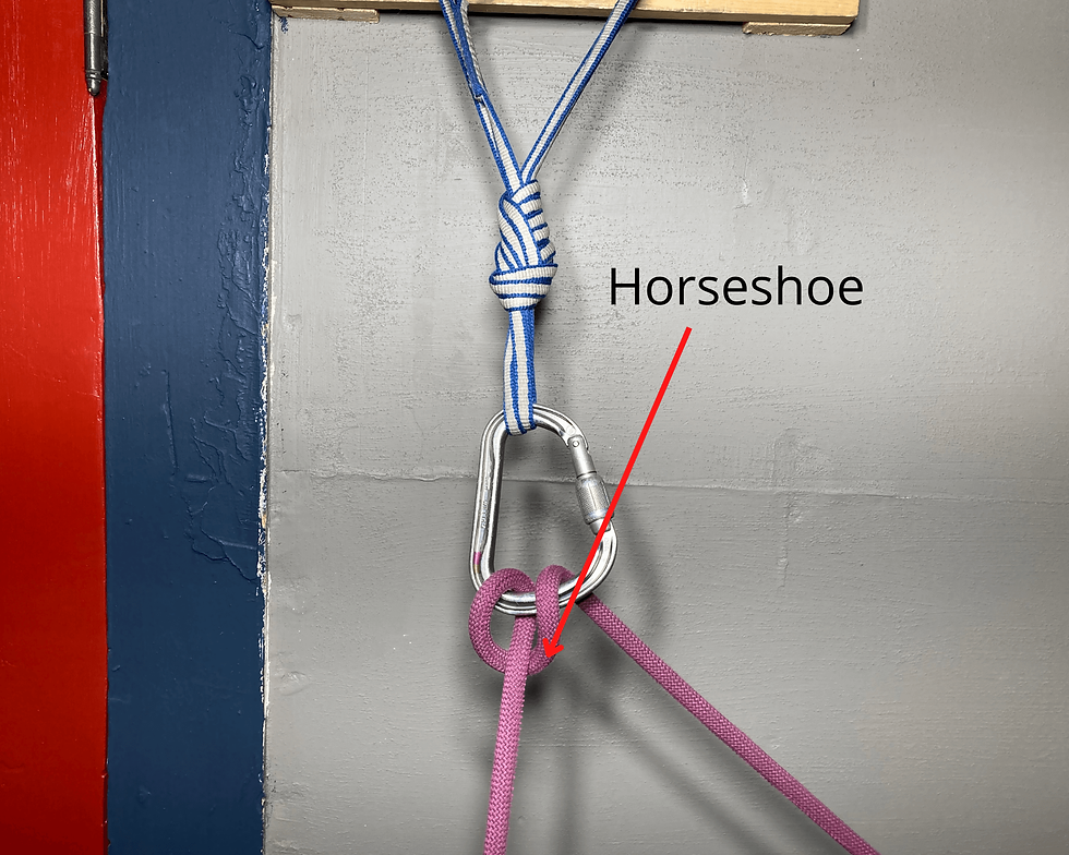 A munter hitch in the lowering configuration