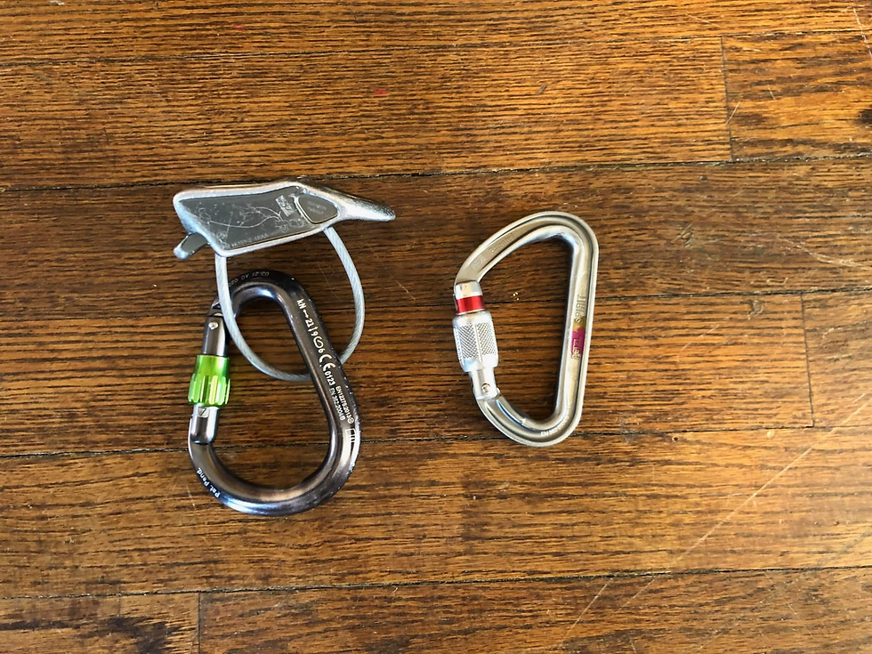 Belay device and locking carabiners