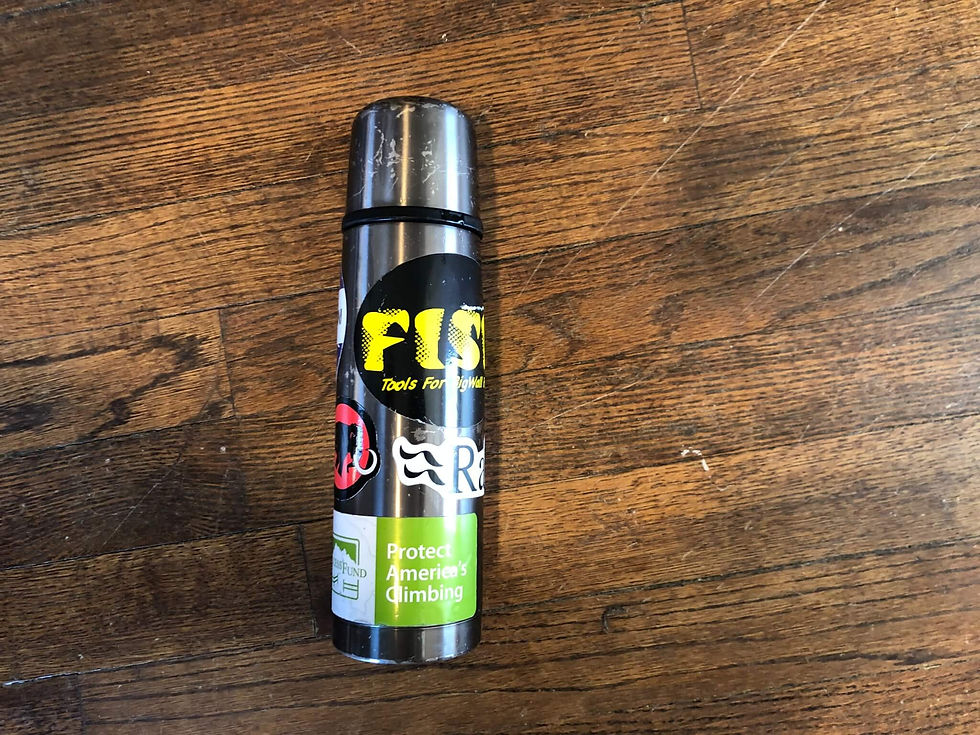 Thermos of hot coffee for ice climbing