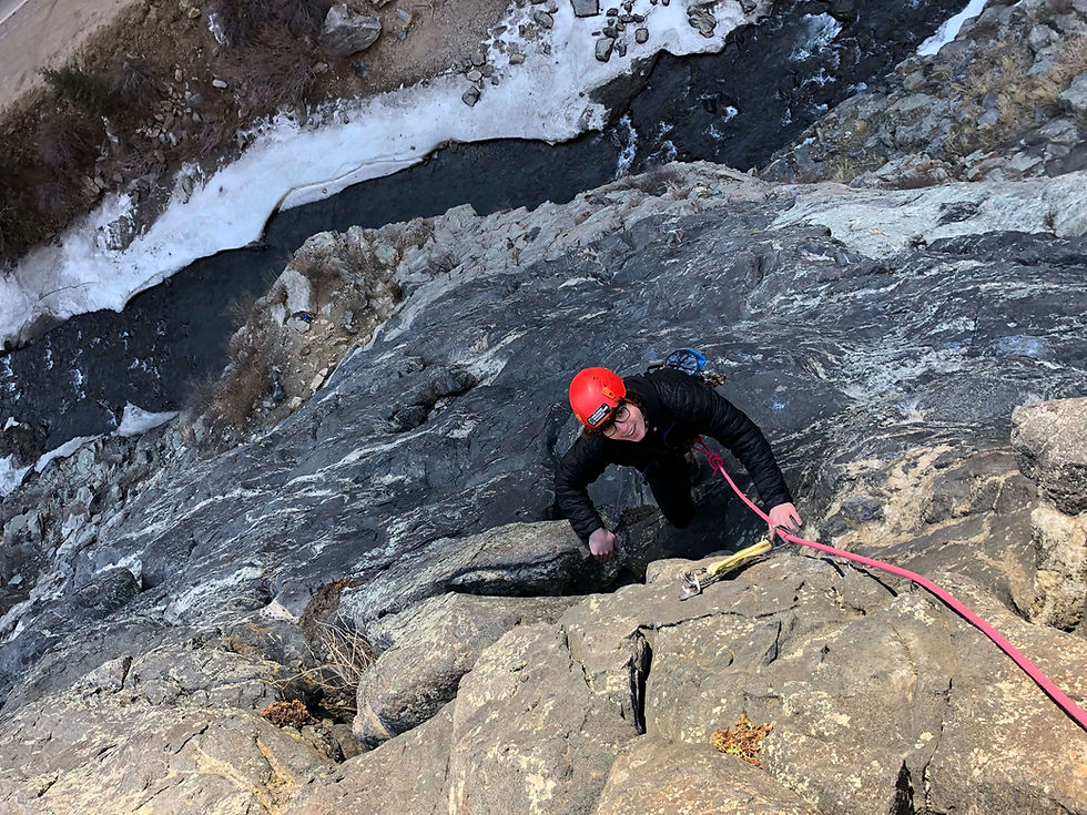 Climber follows Playin Hooky climbing clear creek canyon Colorado