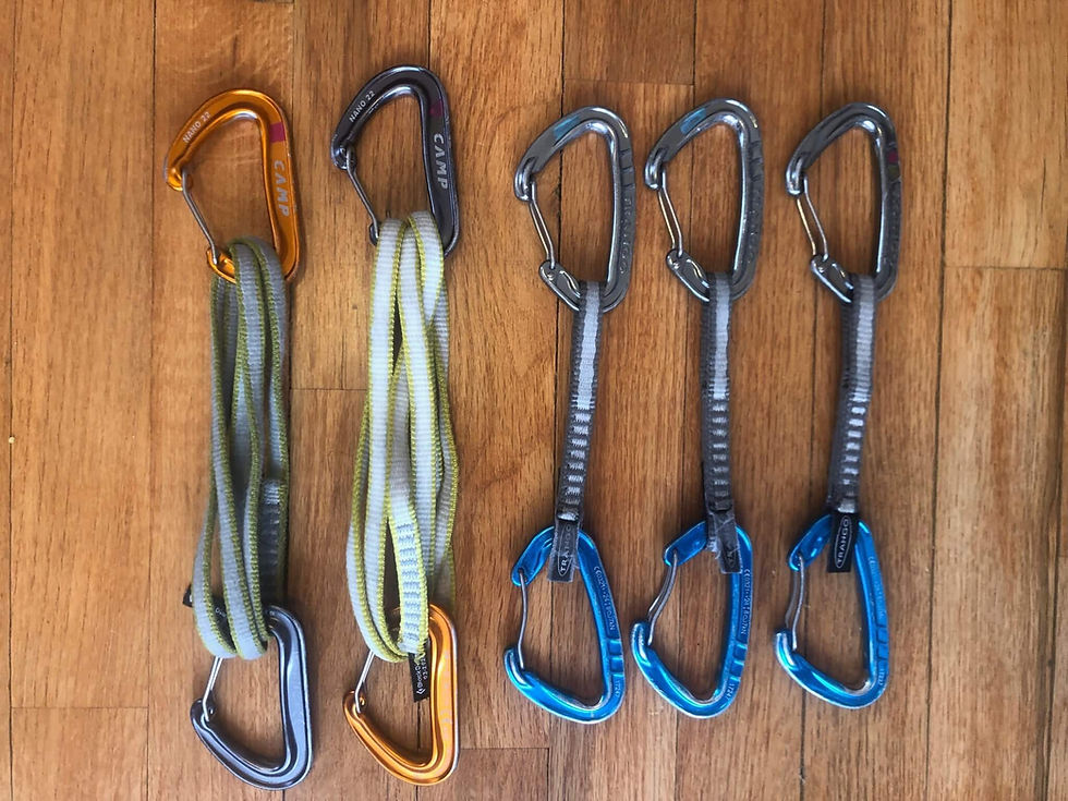 Quickdraws and runners for ice climbing