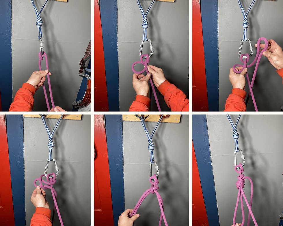 A climber tying the munter mule overhand