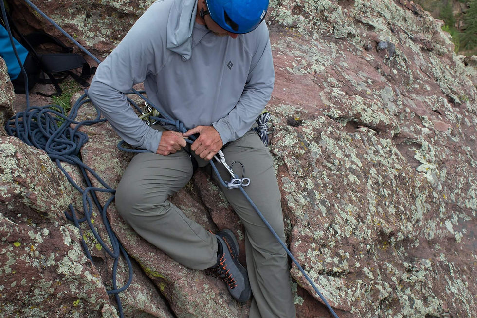 Rock climber belaying off their harness