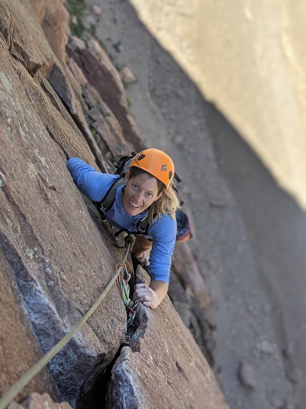 A climber on pitch one of the Bastille Crack in Eldorado Canyon State Park