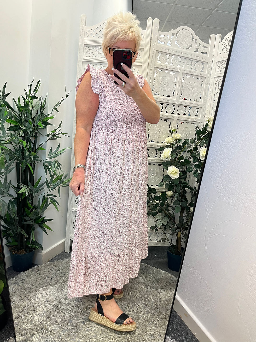 Thumbnail: The Shirred Ditsy Dress - 10 to 18/20 - Blush Pink