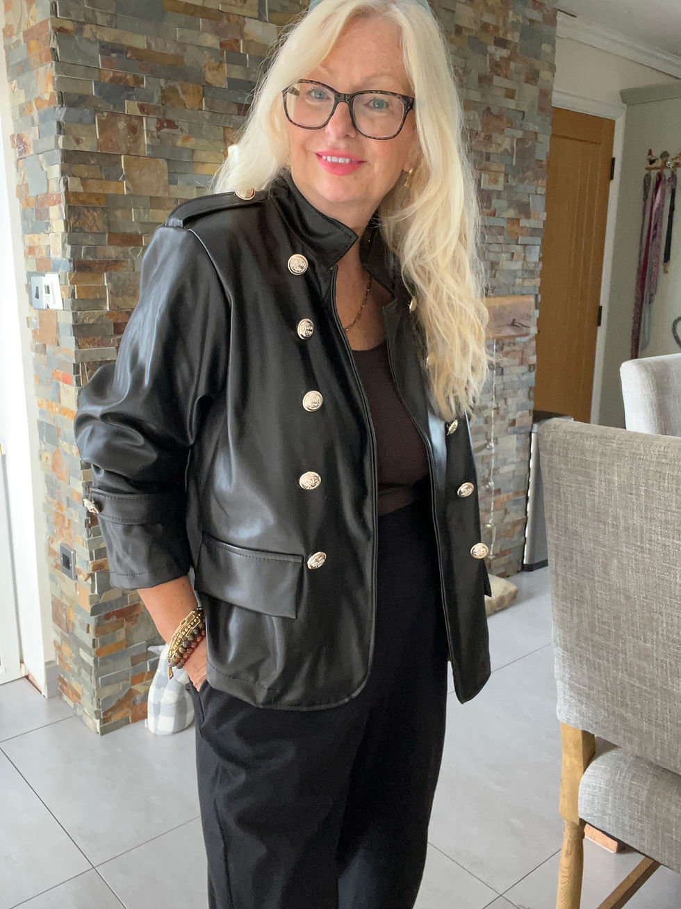 Thumbnail: The PU Military Anchor Button Jackets - Black - 10 to 16/18