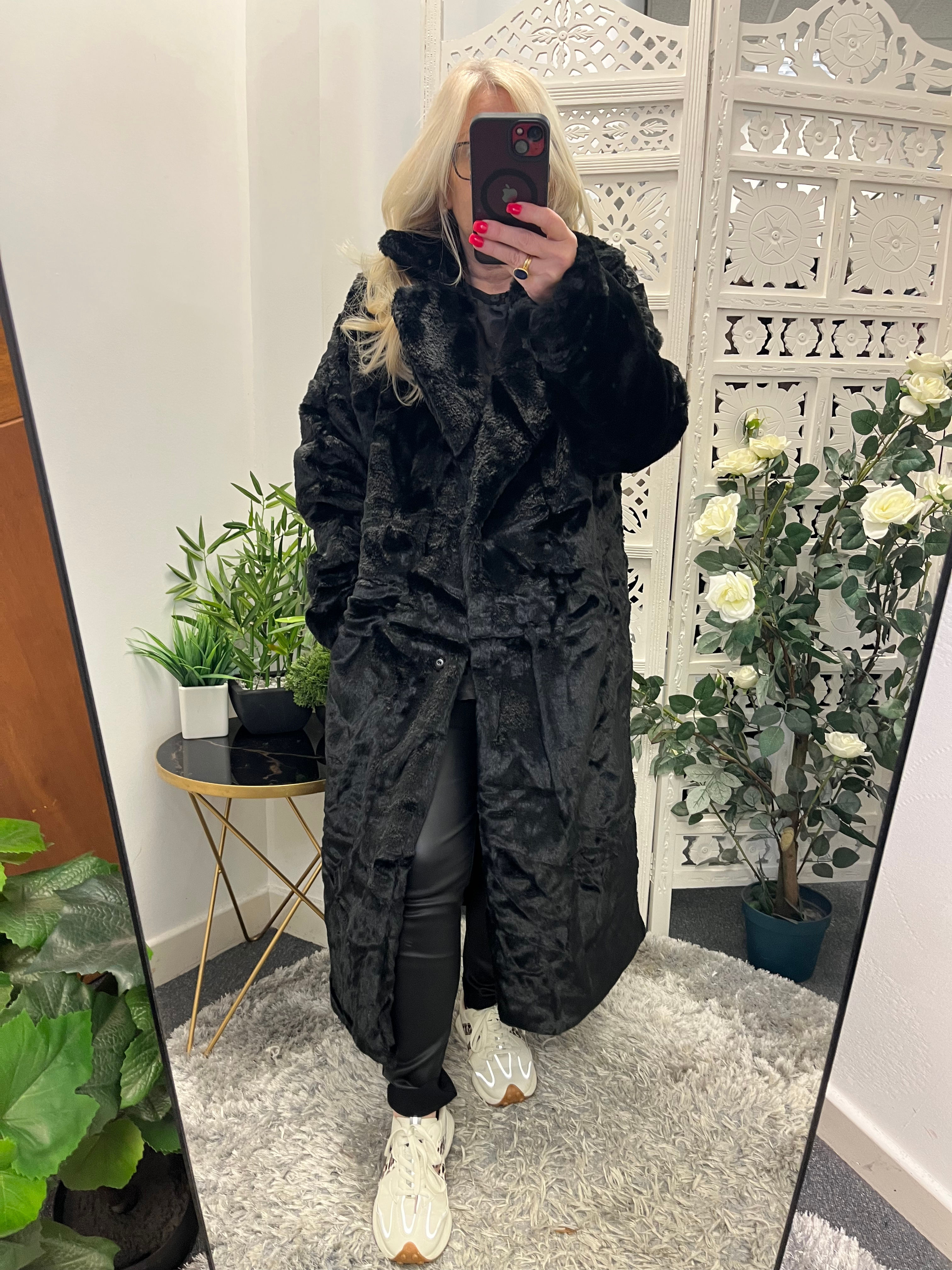 The Alexis Maxi Faux Fur Coat - Black - S/M 8 to 14